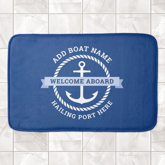 Anchor rope border boat name welcome aboard bath mat (Anchor rope border boat name welcome aboard bath mat)