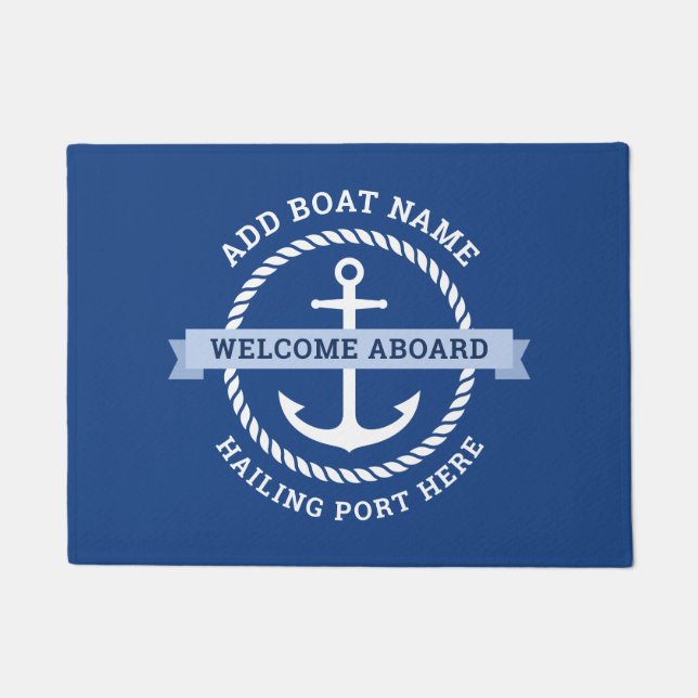 Anchor rope border boat name welcome aboard doormat (Front)