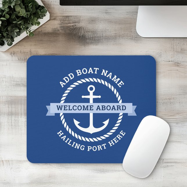 Anchor rope border boat name welcome aboard mouse mat (Anchor rope border boat name welcome aboard mouse pad)