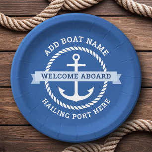 Anchor rope border boat name welcome aboard paper plate