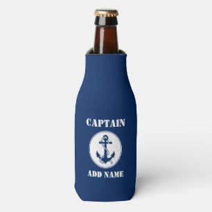 Anchor & Rope Captain Add Name or Boat Name Blue Bottle Cooler