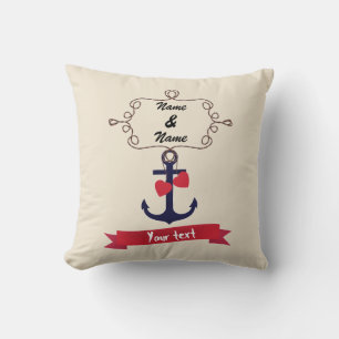Anchor rope frame nautical naval sea voyage red ri cushion