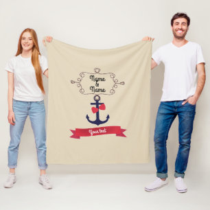 Anchor rope frame nautical naval sea voyage red ri fleece blanket