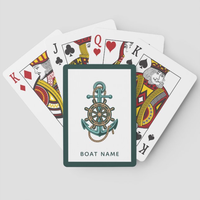 Anchor Rope Wheel Boat Name Nautical Custom Playing Cards (Back)
