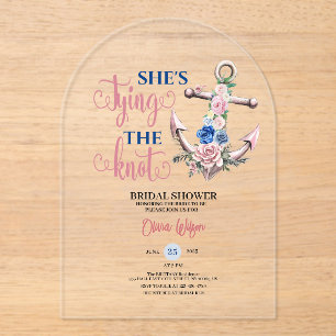 Anchor Rose Tying the Knot Nautical Bridal shower Acrylic Invitations