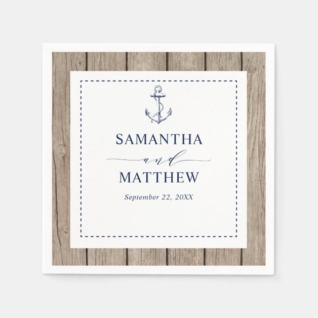 Anchor Rustic Wood Nautical Navy Wedding Napkin (Front)