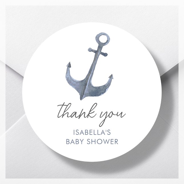 Anchor Sailing Theme Thank You Baby Shower Favour Classic Round Sticker (Creator Uploaded)
