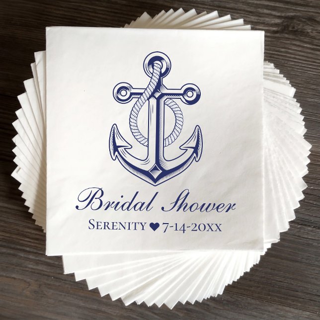Anchor Sailor Navy Blue Nautical Bridal Shower Napkin (Creator Uploaded)