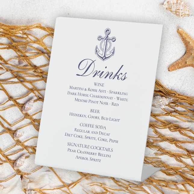 Anchor Sailor Navy Blue Nautical Wedding Drinks Pedestal Sign (Creator Uploaded)