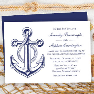 Anchor Sailor Navy Blue Nautical Wedding Invitation