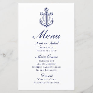 Anchor Sailor Navy Blue Nautical Wedding Menu