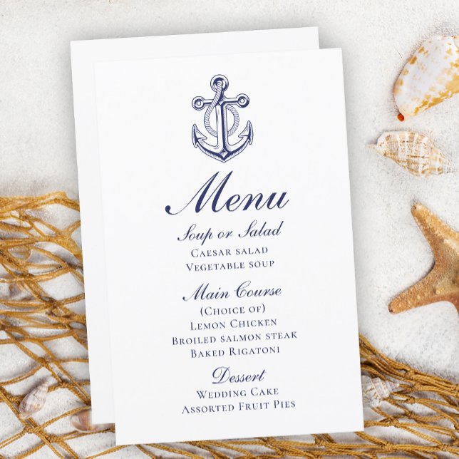 Anchor Sailor Navy Blue Nautical Wedding Menu (Creator Uploaded)