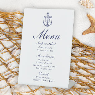 Anchor Sailor Navy Blue Nautical Wedding Menu Pedestal Sign