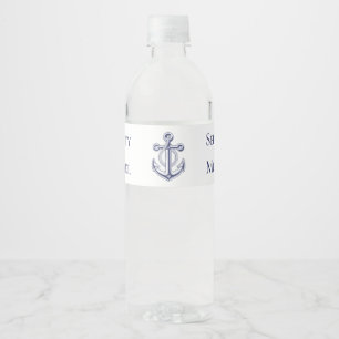 Anchor Sailor Ocean Navy Blue Nautical Wedding Water Bottle Label