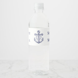 Anchor Sailor Ocean Navy Blue Nautical Wedding Water Bottle Label