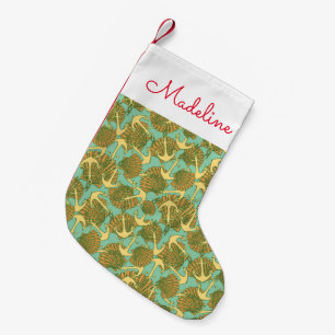 Anchor & Shells In Vintage Pattern Add Your Name Small Christmas Stocking