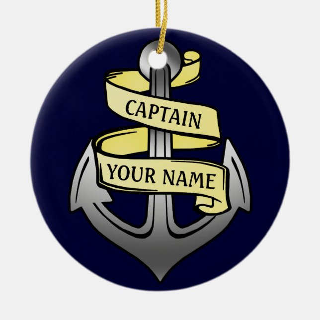 Anchor Ship Captain Your Name Customisable Ceramic Tree Decoration (Front)