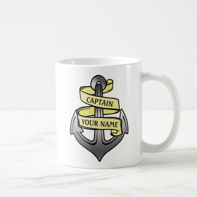 Anchor Ship Captain Your Name Customisable Coffee Mug (Right)