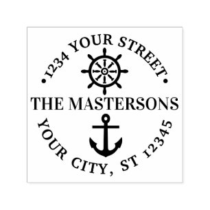 Anchor Ship Wheel Round Name Return Address Self-inking Stamp
