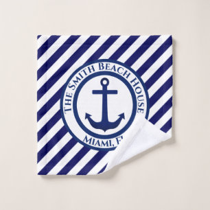 Anchor Stamp and Diagonal Stripes Custom Bath Towel Set