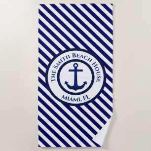 Anchor Stamp and Diagonal Stripes Custom Beach Towel
