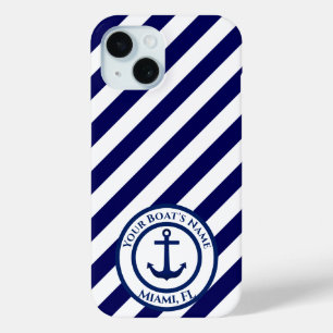 Anchor Stamp and Diagonal Stripes Custom iPhone 15 Case