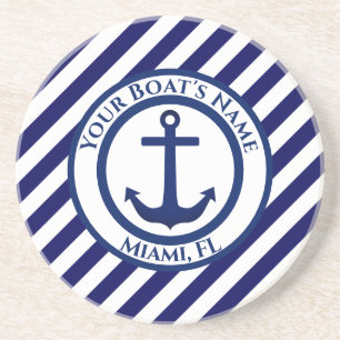 Anchor Stamp and Diagonal Stripes Custom Coaster