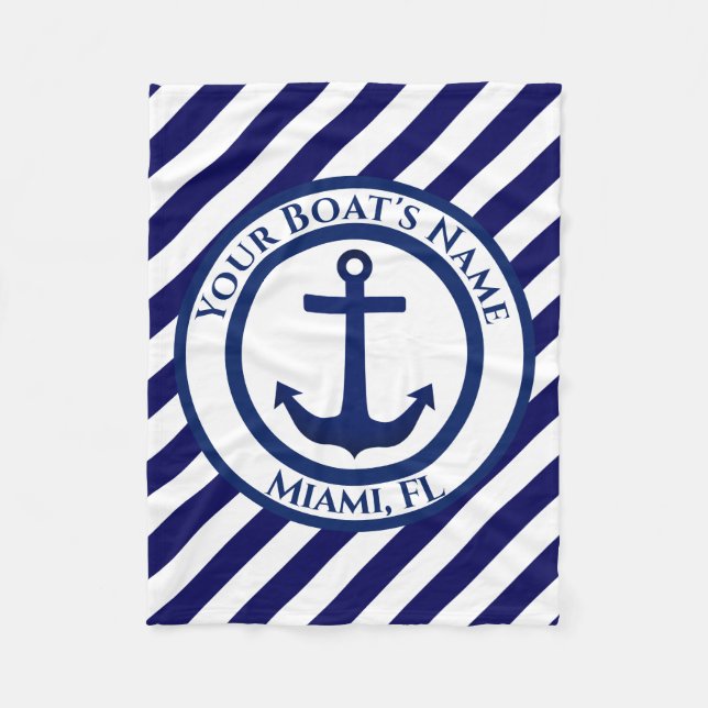 Anchor Stamp and Diagonal Stripes Custom Fleece Blanket (Front)