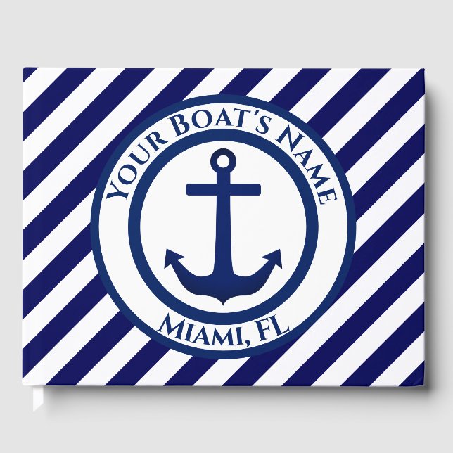 Anchor Stamp and Diagonal Stripes Custom Guest Book (Front)