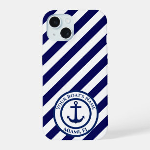 Anchor Stamp and Diagonal Stripes Custom iPhone 15 Case