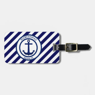 Anchor Stamp and Diagonal Stripes Custom Luggage Tag