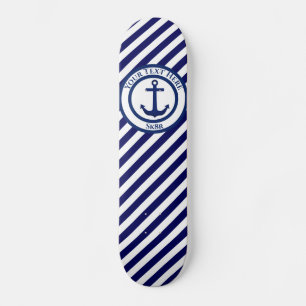 Anchor Stamp and Diagonal Stripes Custom Skateboard