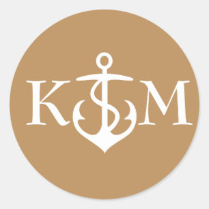 Anchor Sticker with Initials in Gold