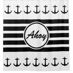 Anchor & Stripes black + your backgr. & ideas Shower Curtain