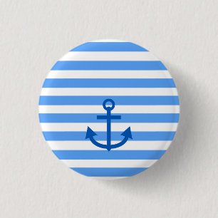 Anchor Stripes Blue & White 3 Cm Round Badge