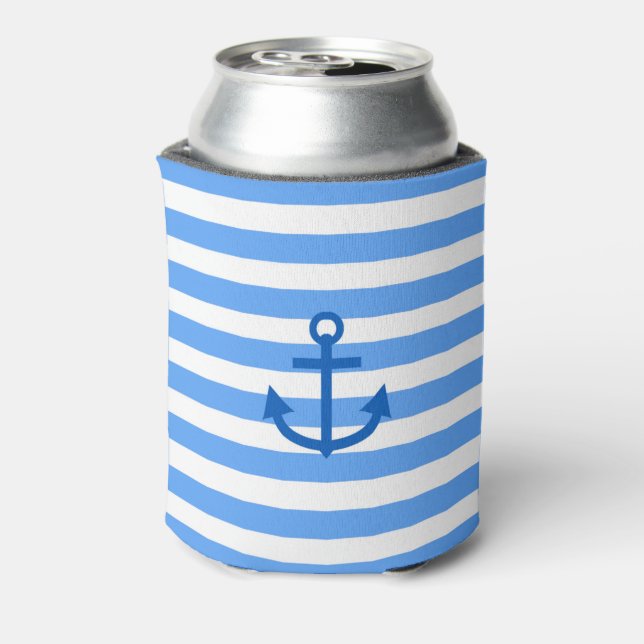 Anchor Stripes Blue & White  Can Cooler (Can Back)