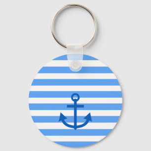 Anchor Stripes Blue & White  Key Ring