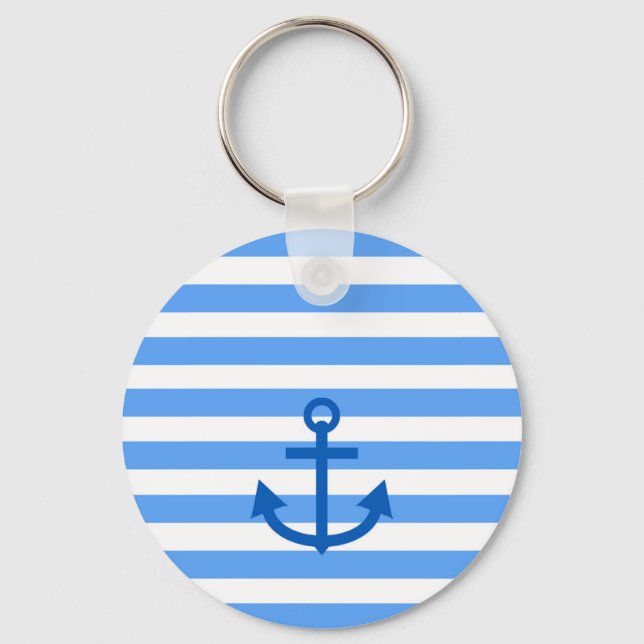 Anchor Stripes Blue & White  Key Ring (Front)