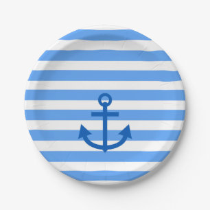 Anchor Stripes Blue & White  Paper Plate