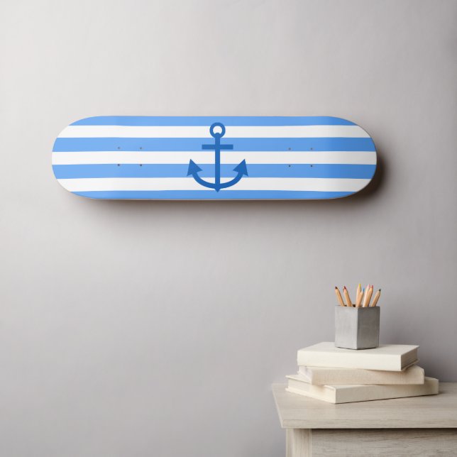Anchor Stripes Blue & White  Skateboard (Wall Art (Horz))