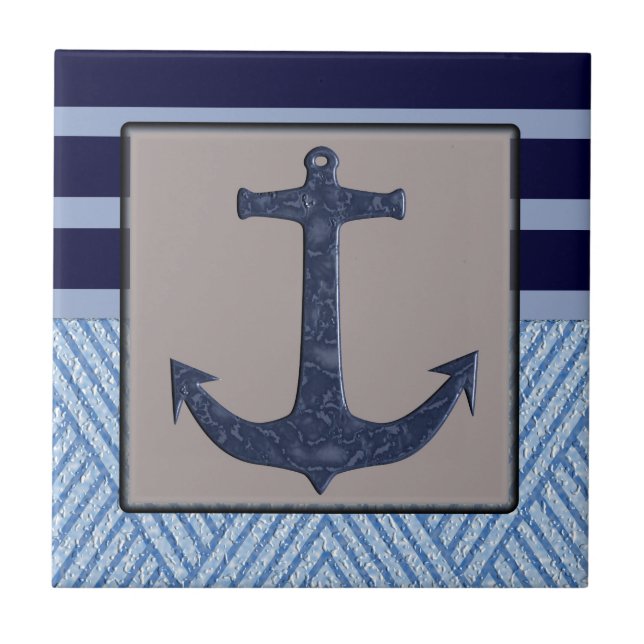 Anchor & Stripes Nautical Design Tile (Front)