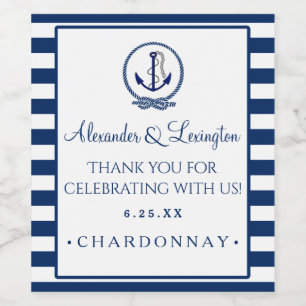 Anchor Stripes Nautical Wedding Customise Colour Wine Label