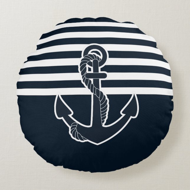 Anchor & Stripes Round Cushion (Front)