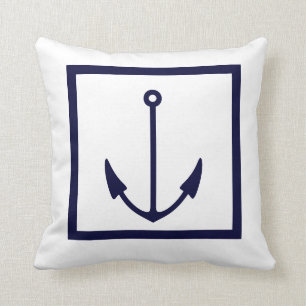Anchor stripes WHITE on NAVY BLUE PILLOW
