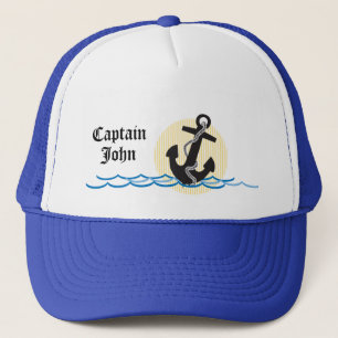 Anchor, Sun and Water Personalised Captain Trucker Hat