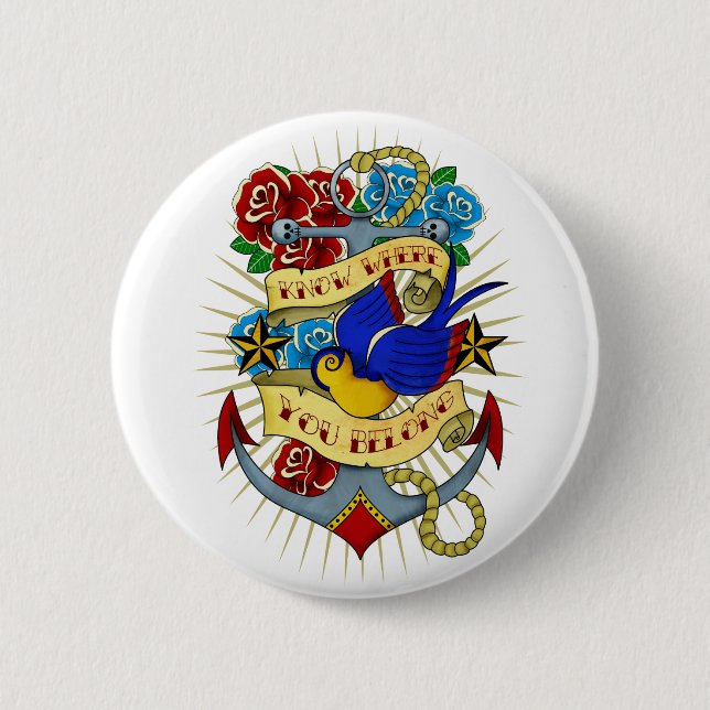 Anchor, Swallow and Roses 6 Cm Round Badge (Front)