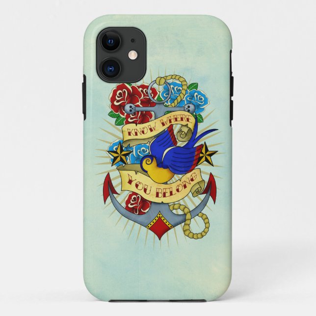 Anchor, Swallow and Roses Case-Mate iPhone Case (Back)