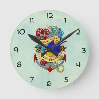 Anchor, Swallow and Roses Round Clock