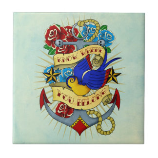Anchor, Swallow and Roses Tile