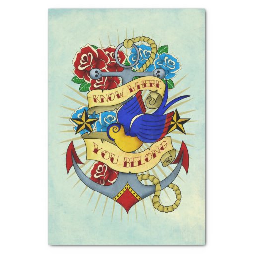 Image of Anchor, Swallow and Roses Tissue Paper